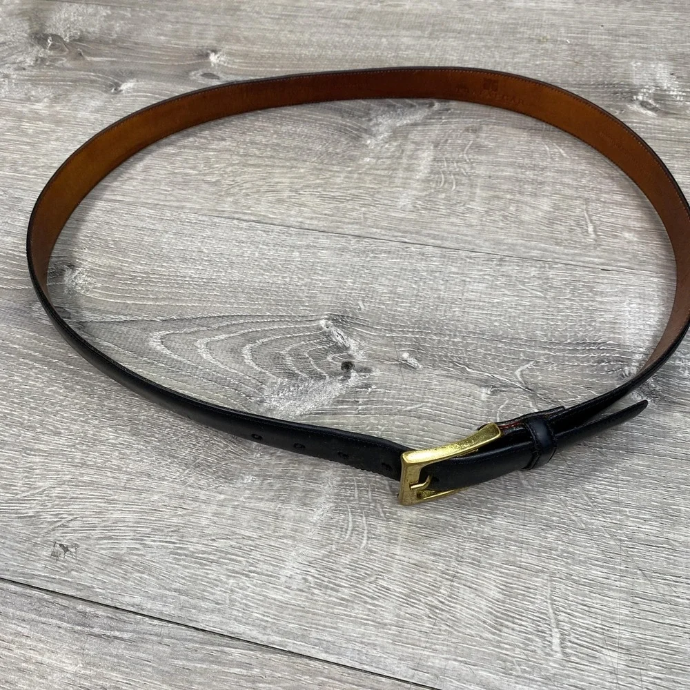 Trafalgar‎ Belt Mens 38 Black Leather Brass Buckle Hand Polished Dress Classic